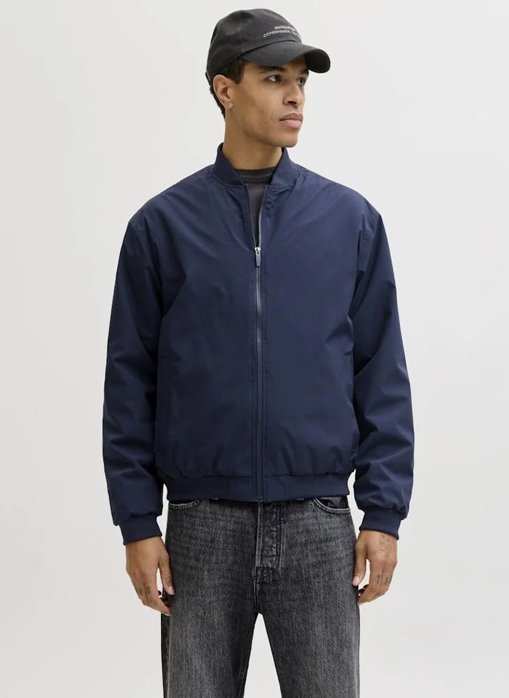 JACK & JONES solid zip through bomber jacket